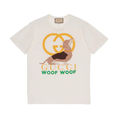 (Women) Gucci SS23 Beige Loose Fit Dog Print T-Shirt 717422-XJFM7-9095