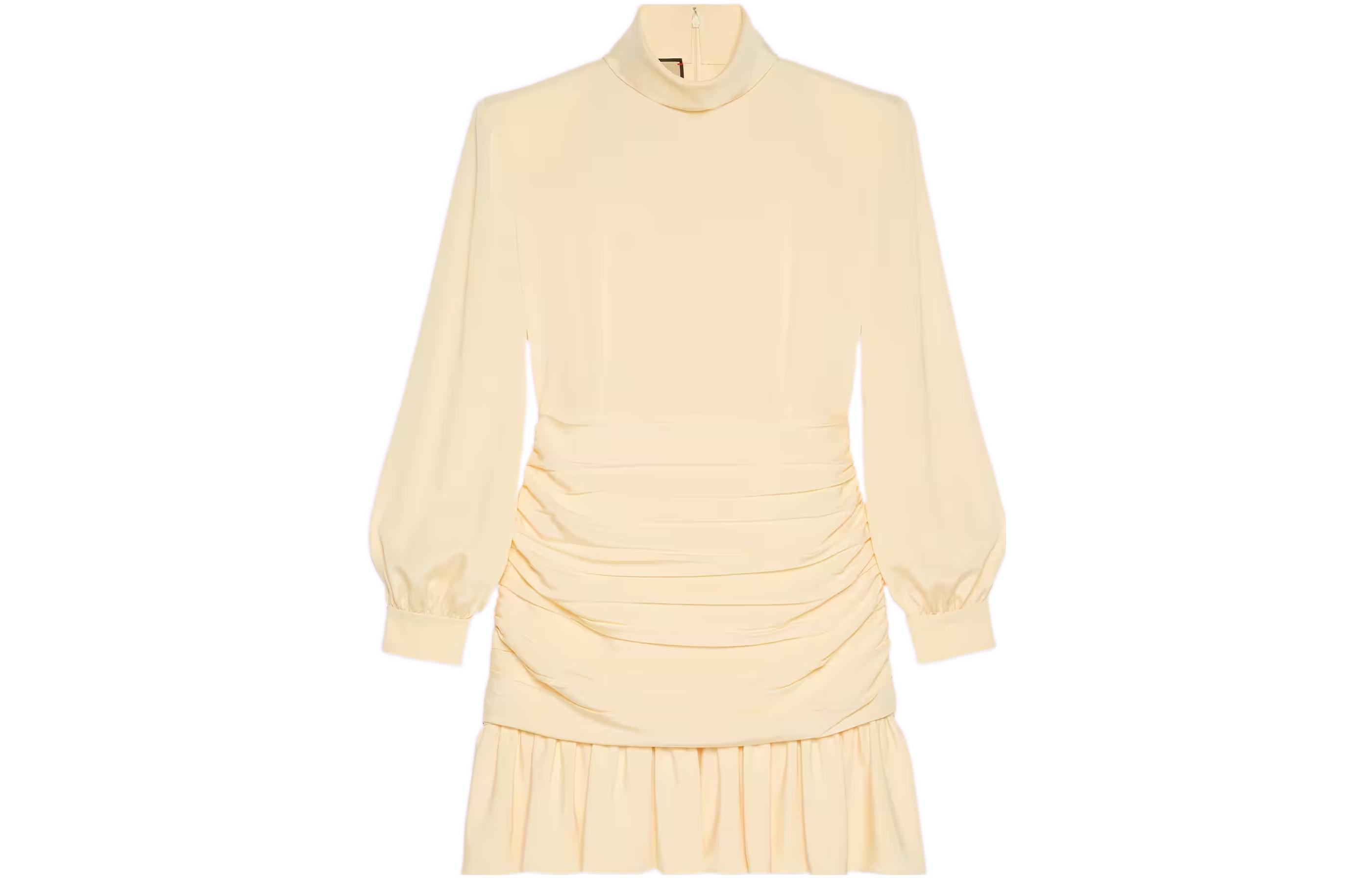 (Women) Gucci SS23 Beige Ruffled Long-Sleeve Dress for Women 705358-ZAKCF-9205