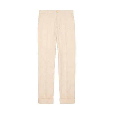 (Women) Gucci SS23 Beige Straight-Leg Logo Textured Print Casual Pants 690740-ZAHT6-9032
