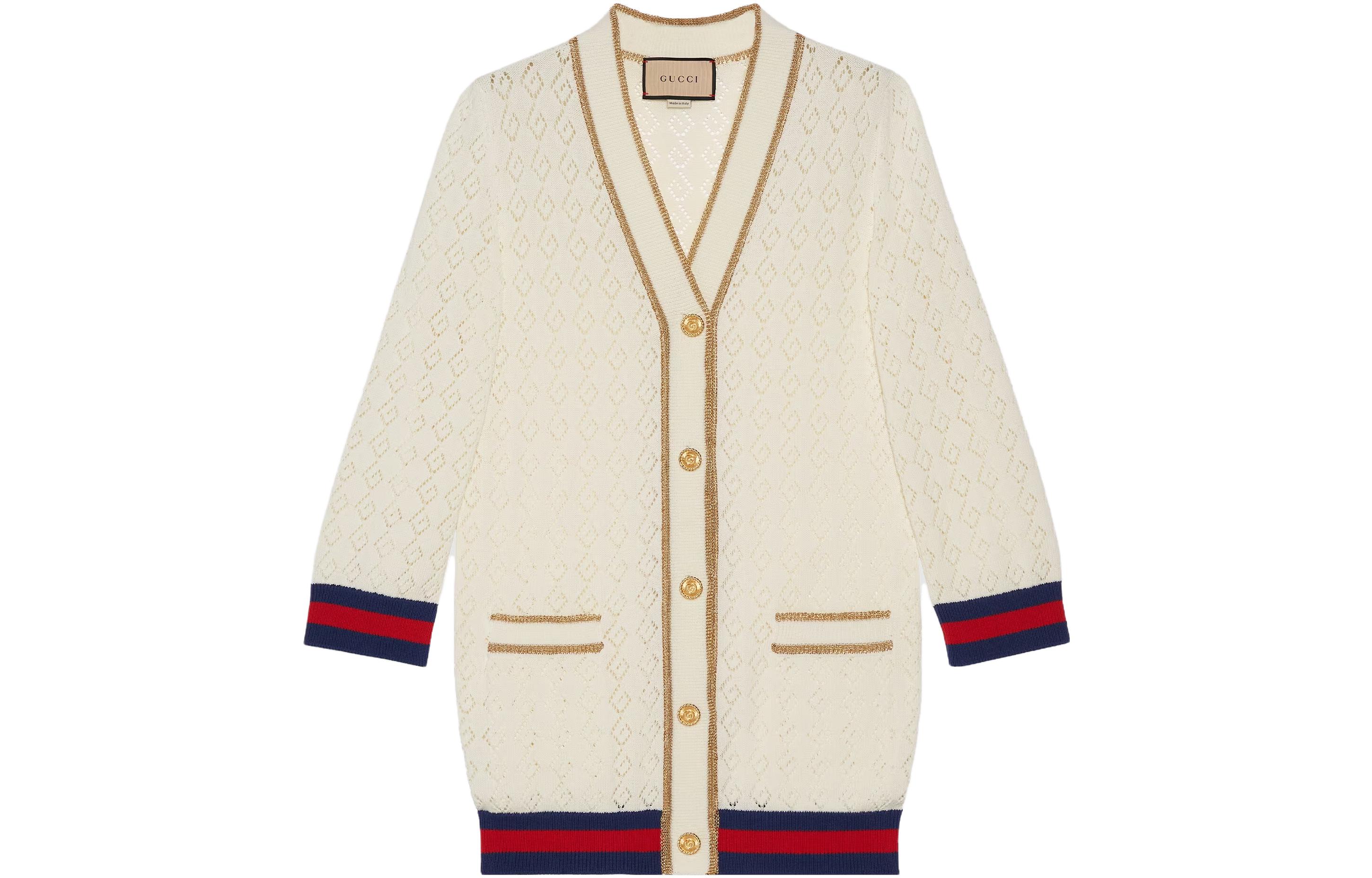 Buy (W) Gucci SS23 米色V领条纹纽扣针织开衫 753682-XKDGG-9271