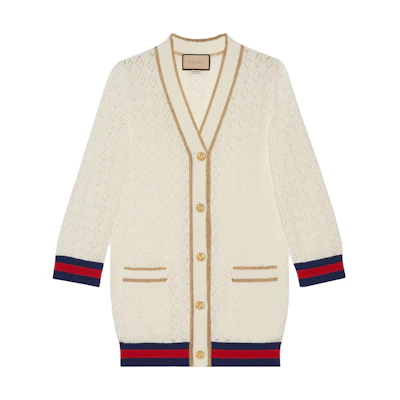 (Women) Gucci SS23 Beige V-Neck Buttoned Knit Cardigan with Stripes 753682-XKDGG-9271