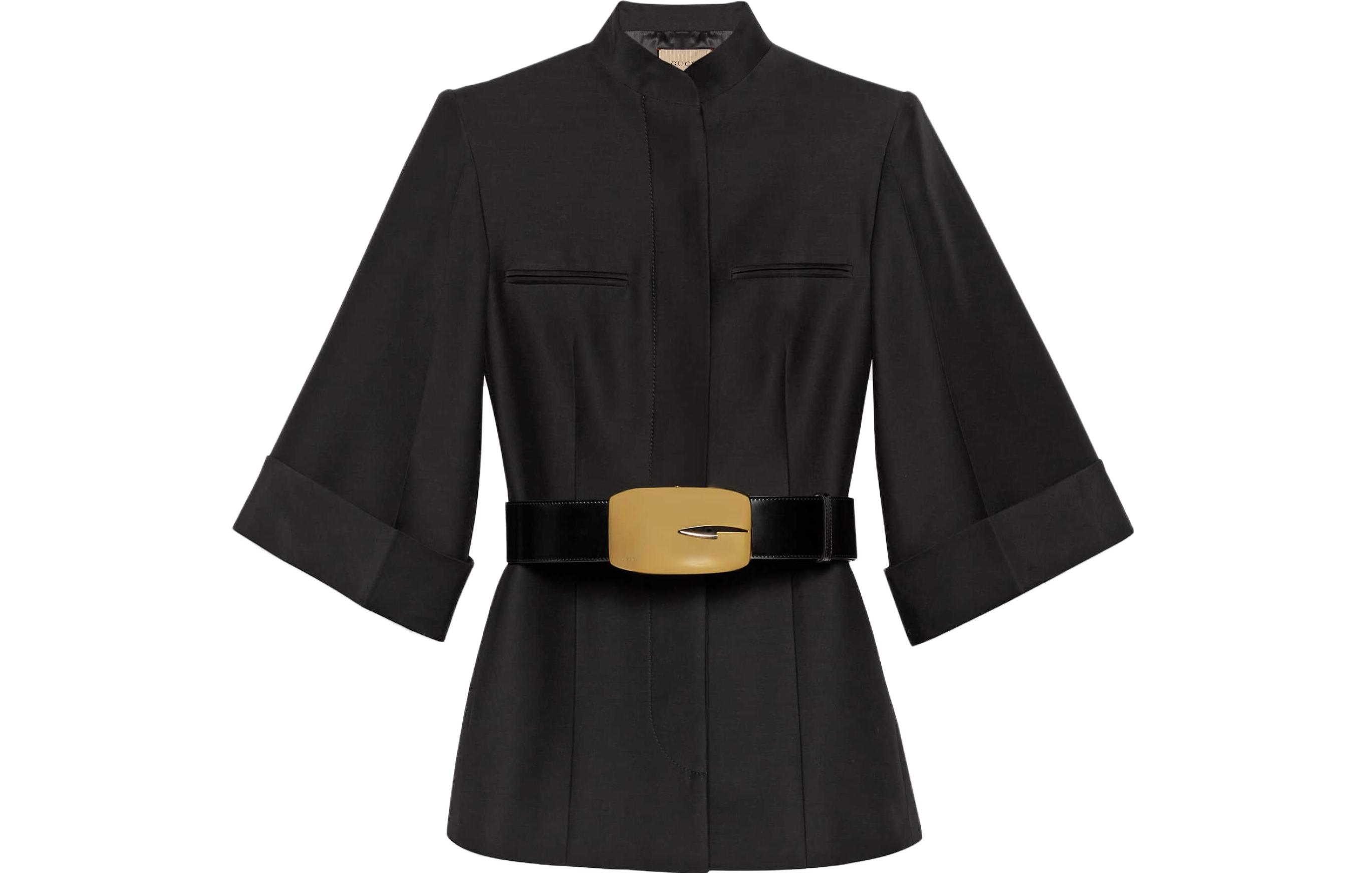 (Women) Gucci SS23 Black Belted Pleat Tailored Jacket 737469-Z8BFK-1000