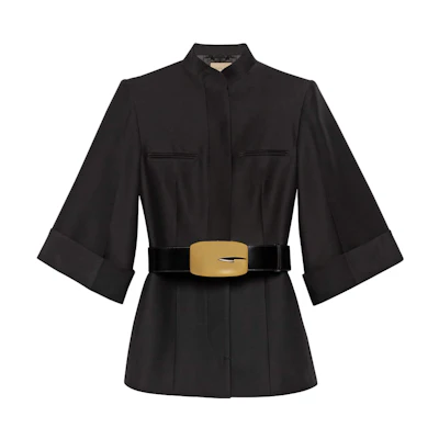 (Women) Gucci SS23 Black Belted Pleat Tailored Jacket 737469-Z8BFK-1000