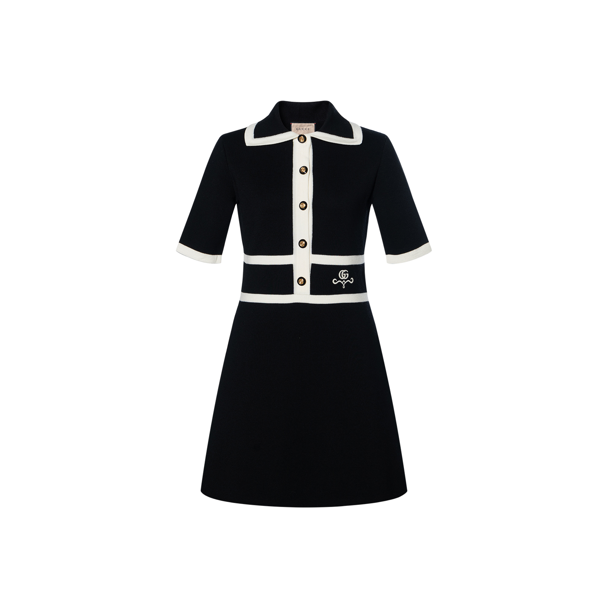 (Women) Gucci SS23 Black Colorblock Single-Breasted Short Sleeve Dress 681306-XKB7S-1080