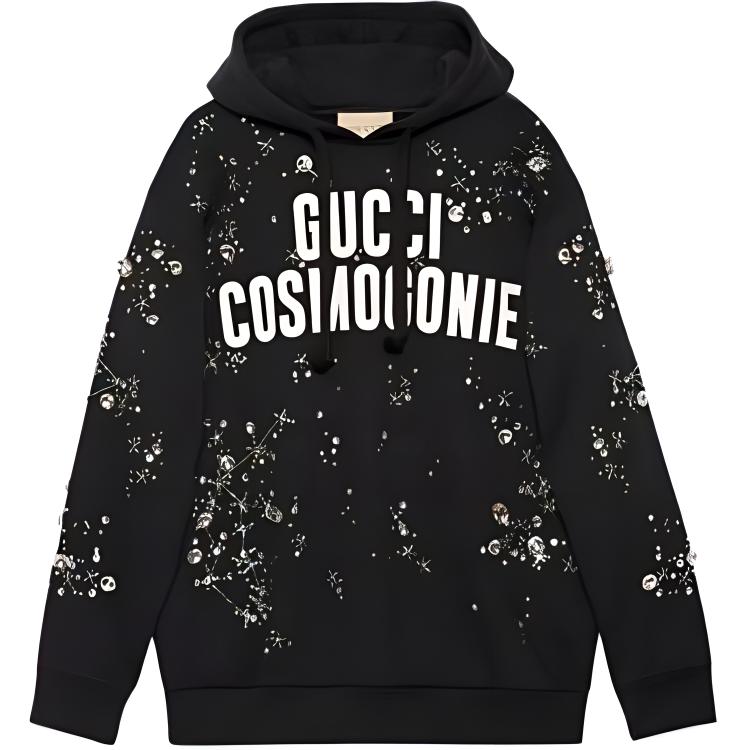(Women) Gucci SS23 Black Hoodie with Logo Sequins Embroidery 717427-XJE9O-1043