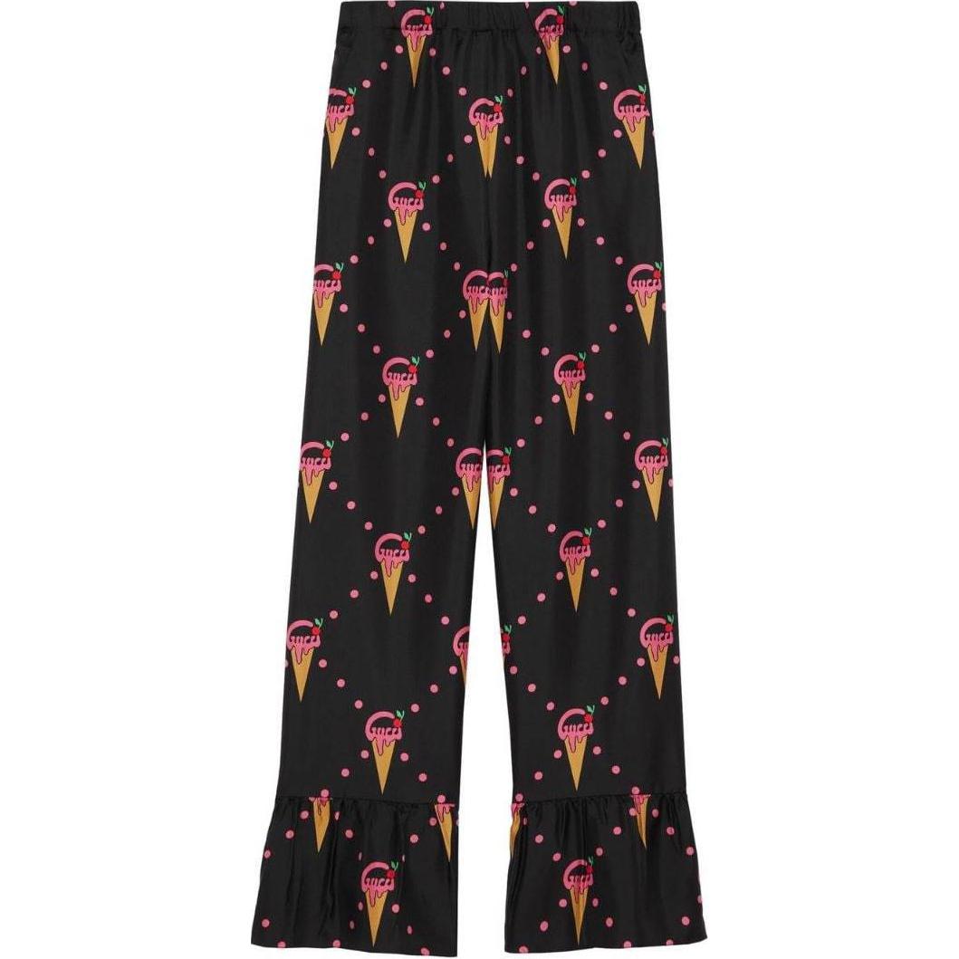 (Women) Gucci SS23 Black Ice Cream Print Relaxed Pants 731975-ZAL41-1187