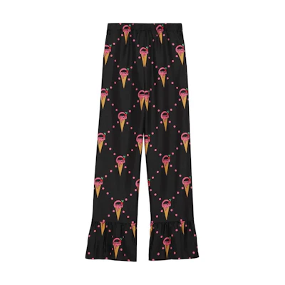 (Women) Gucci SS23 Black Ice Cream Print Relaxed Pants 731975-ZAL41-1187
