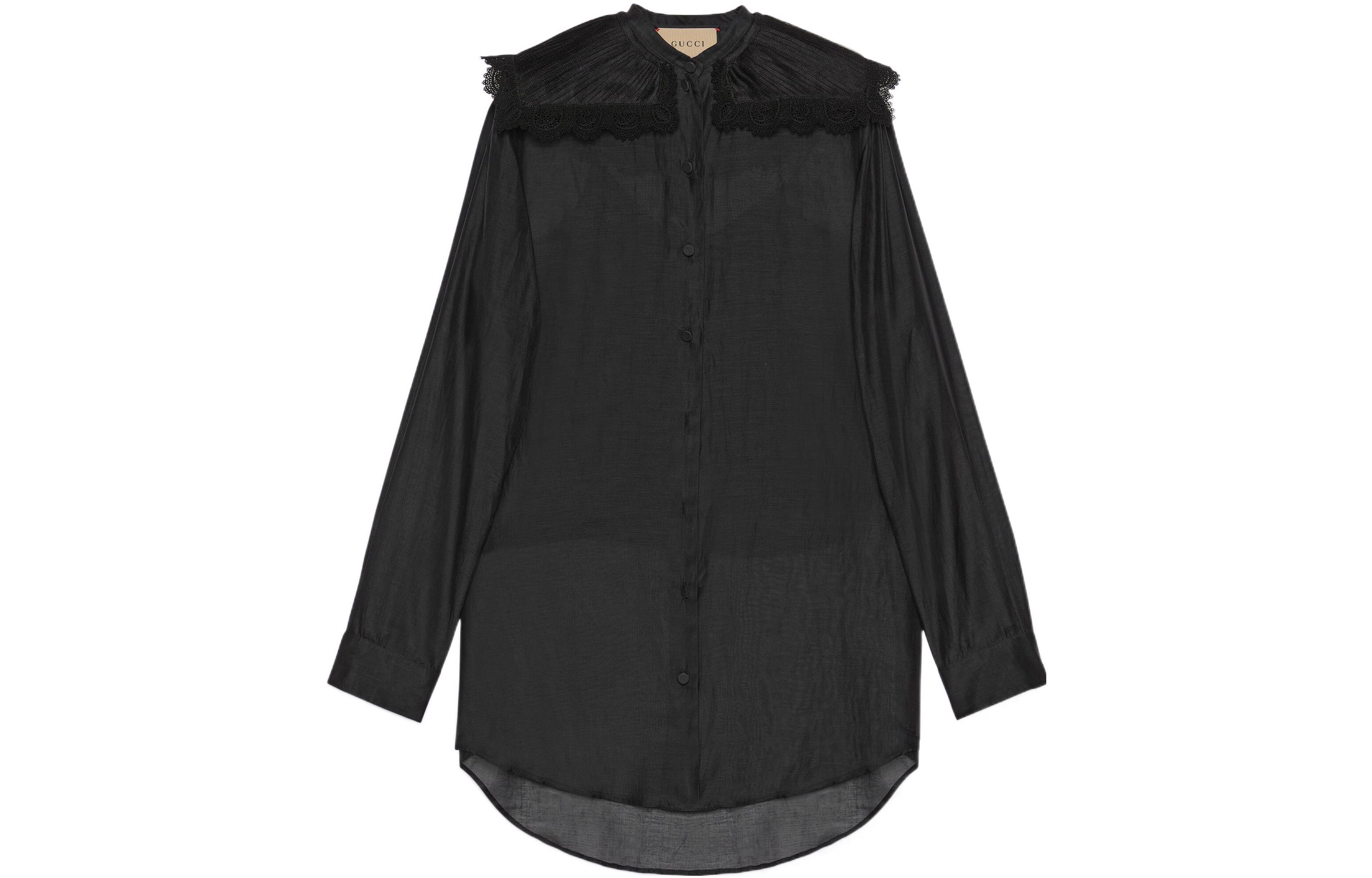 (Women) Gucci SS23 Black Lace-Panel Single-Breasted Sun Protection Shirt 731080-ZAL47-1000