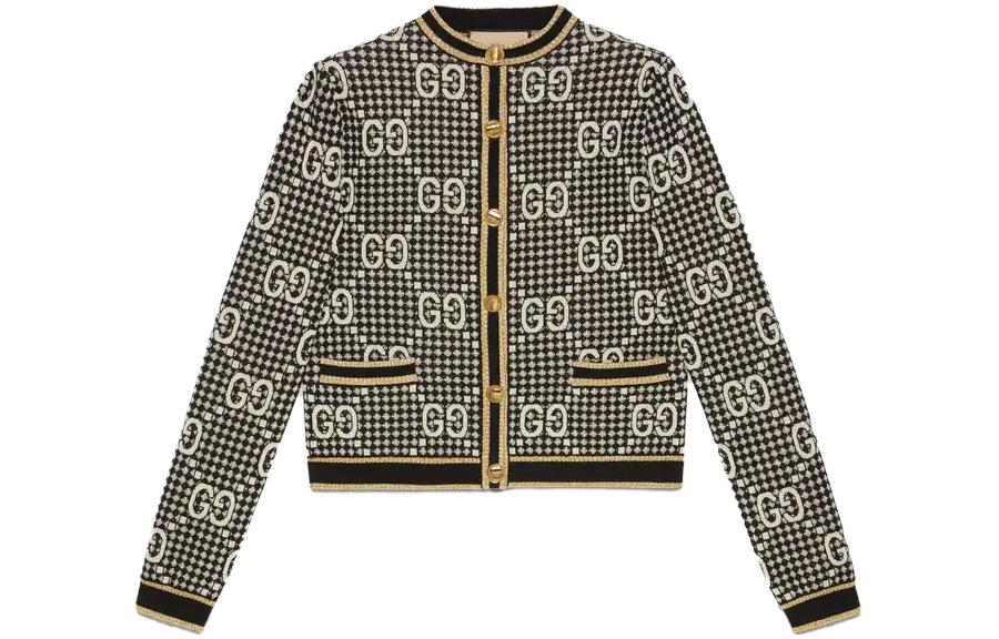 (Women) Gucci SS23 Black Logo Print Short Cardigan Sweater 743321-XKC8Y-1209