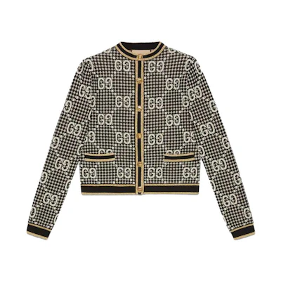 (Women) Gucci SS23 Black Logo Print Short Cardigan Sweater 743321-XKC8Y-1209