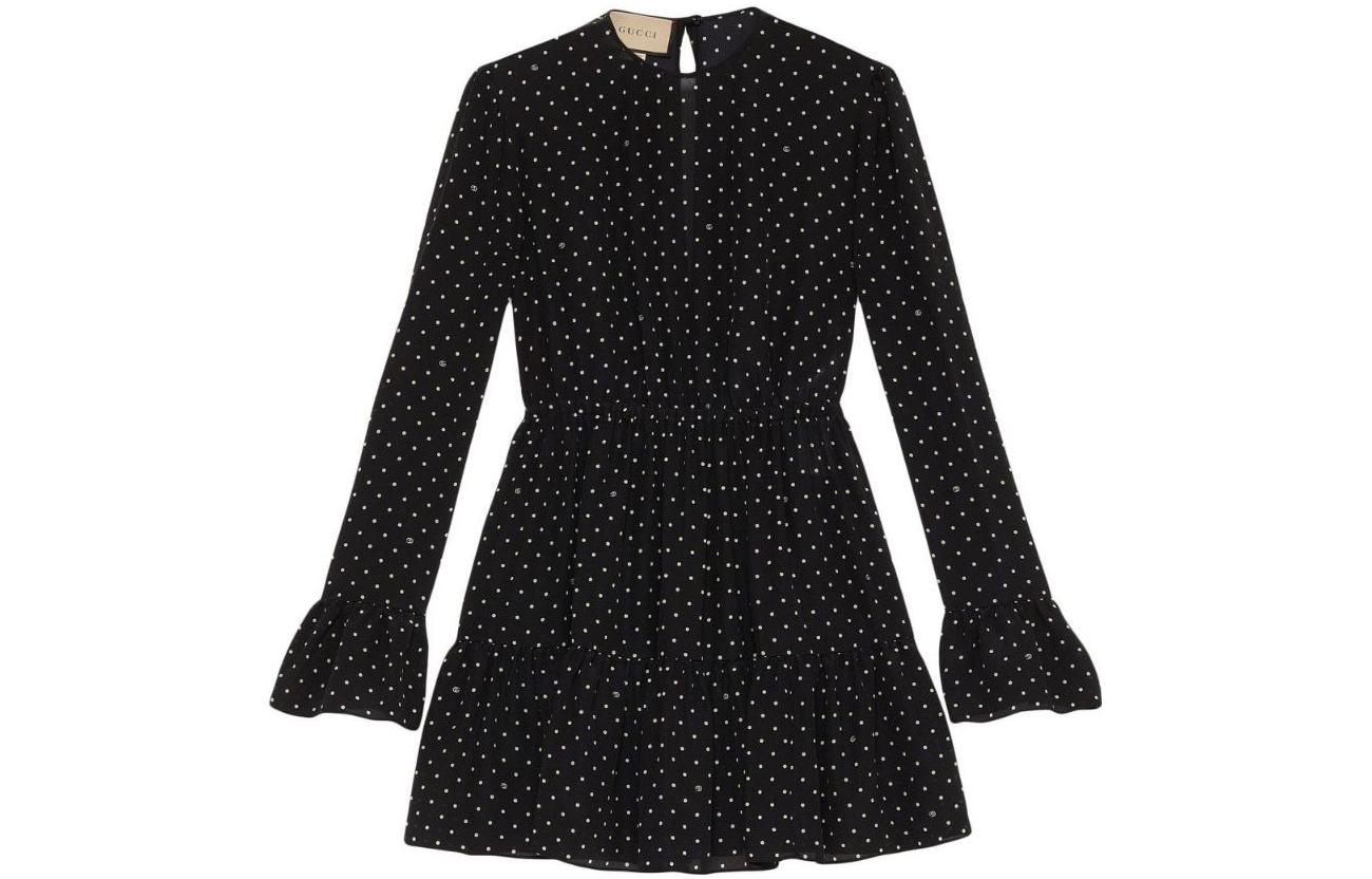 (Women) Gucci SS23 Black Polka Dot Midi Dress 731010-ZALYL-1060