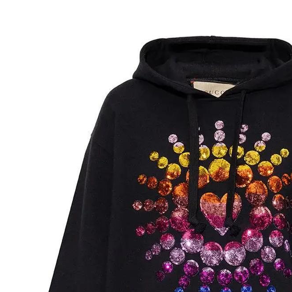 (Women) Gucci SS23 Black Sequin Heart Logo Drawstring Hoodie 615061-XJEN5-1134 圖 3