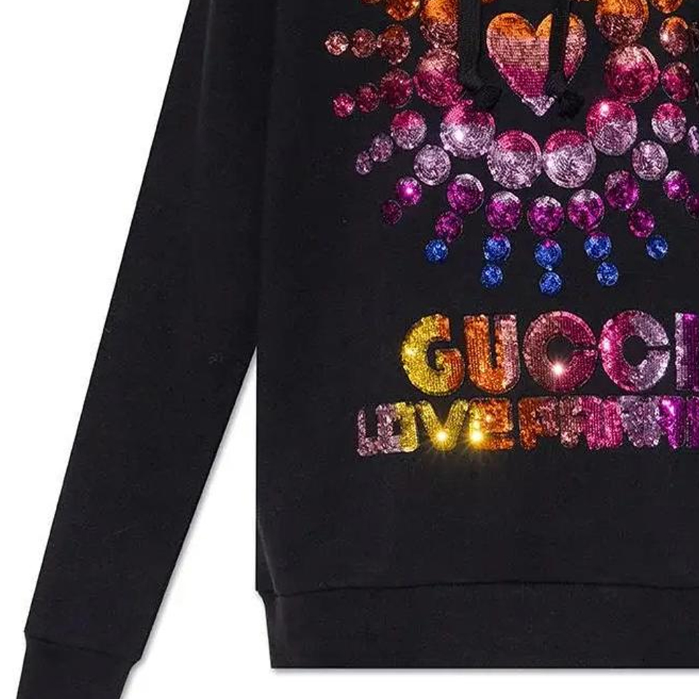 (Women) Gucci SS23 Black Sequin Heart Logo Drawstring Hoodie 615061-XJEN5-1134 圖 4