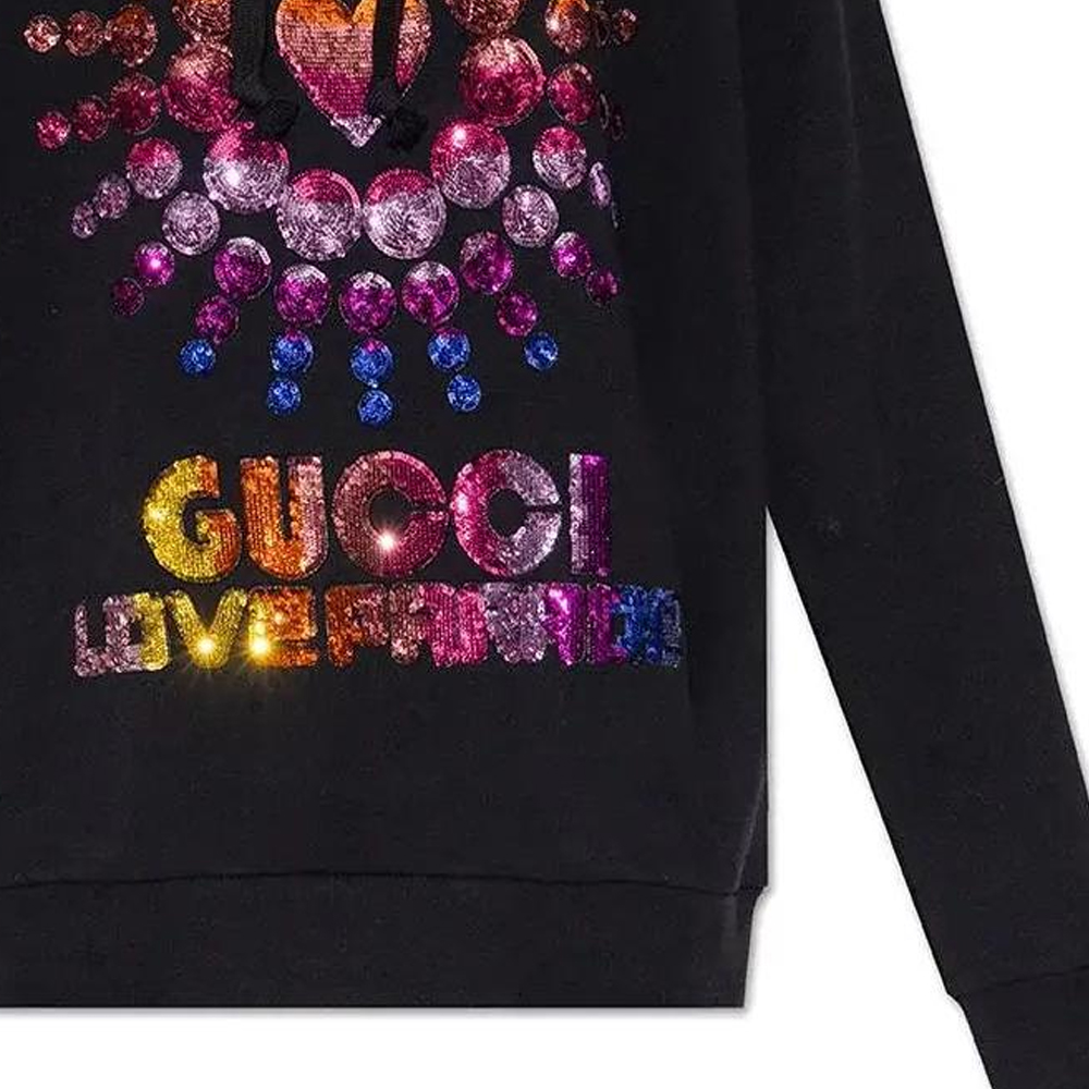 (Women) Gucci SS23 Black Sequin Heart Logo Drawstring Hoodie 615061-XJEN5-1134 圖 5