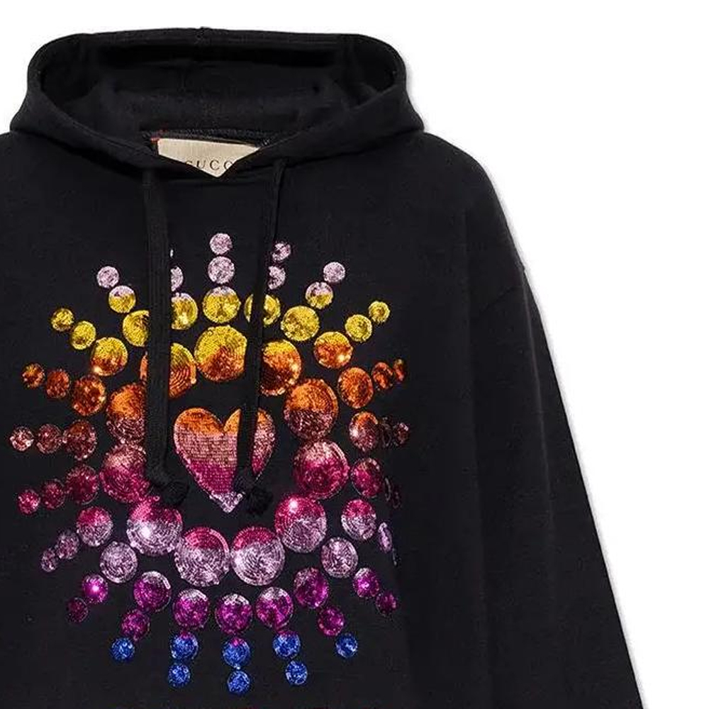 (Women) Gucci SS23 Black Sequin Heart Logo Drawstring Hoodie 615061-XJEN5-1134 圖 6