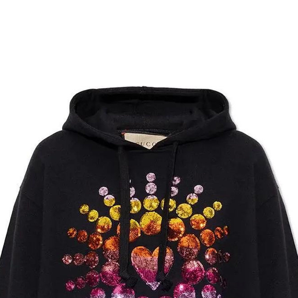 (Women) Gucci SS23 Black Sequin Heart Logo Drawstring Hoodie 615061-XJEN5-1134 圖 7