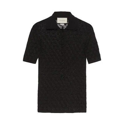 (Women) Gucci SS23 Black Solid Mesh Knit Polo Shirt 742969-XKC5G-1000