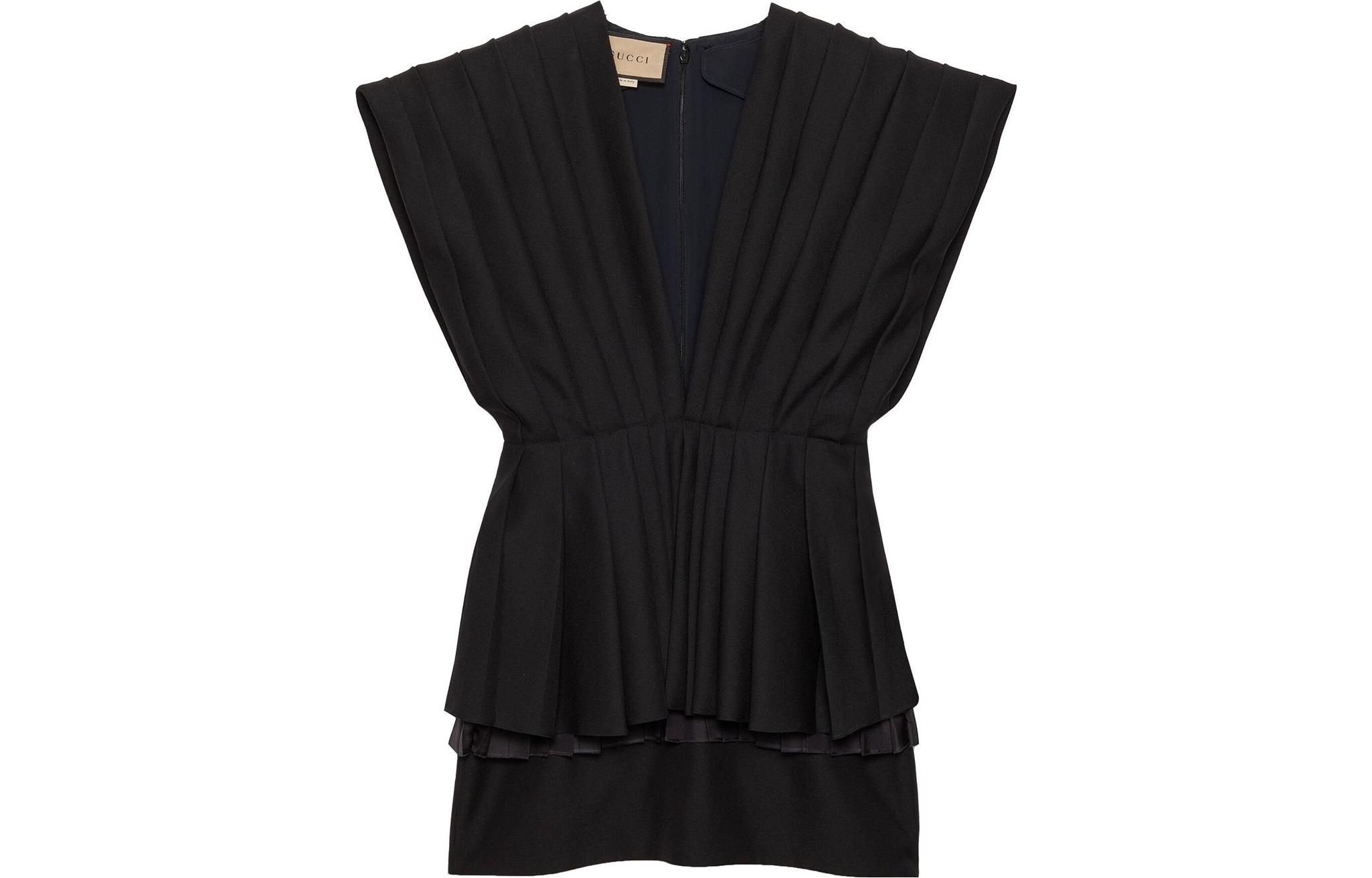 (Women) Gucci SS23 Black V-Neck Sleeveless Pleated Dress 720815-ZALRU-1000