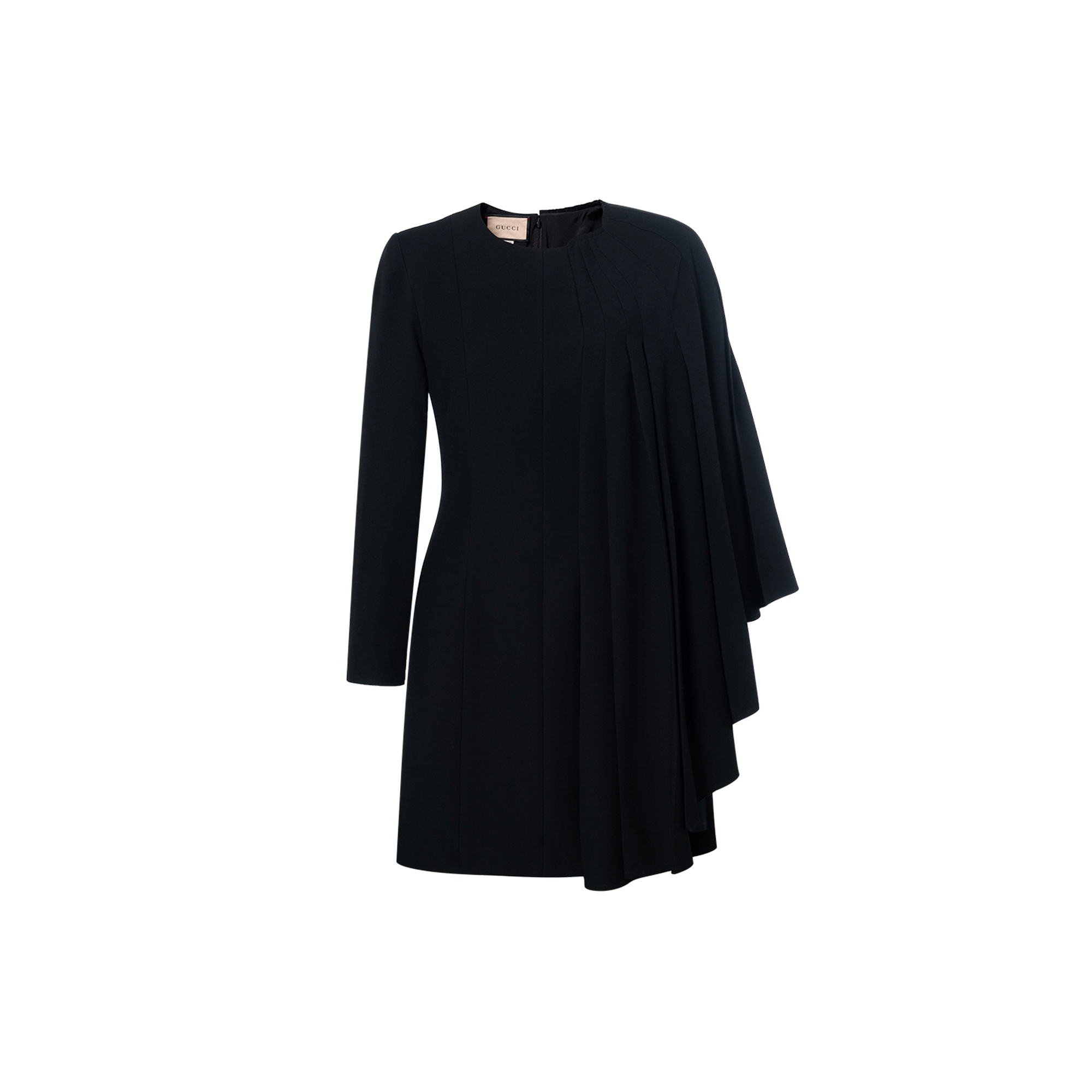 (Women) Gucci SS23 Black Wool Georgette Midi Long Sleeve Dress 731293-ZAD88-1000