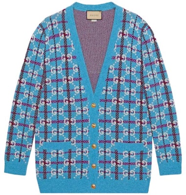 (W) GUCCI SS23 藍色格紋Logo提花V領針織外套 女裝 731585-XKC1H-4896 Buy (W) GUCCI SS23 藍色格紋Logo提花V領針織外套 女裝 731585-XKC1H-4896