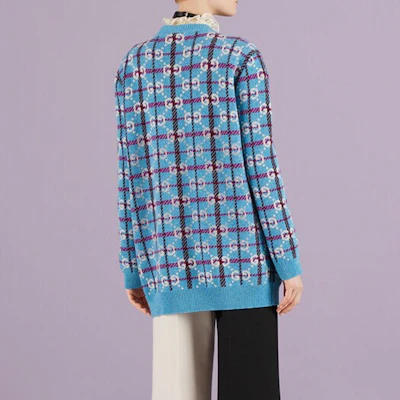 (W) GUCCI SS23 藍色格紋Logo提花V領針織外套 女裝 731585-XKC1H-4896 Purchase (W) GUCCI SS23 藍色格紋Logo提花V領針織外套 女裝 731585-XKC1H-4896
