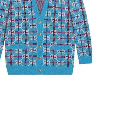 (W) GUCCI SS23 藍色格紋Logo提花V領針織外套 女裝 731585-XKC1H-4896 Sizing (W) GUCCI SS23 藍色格紋Logo提花V領針織外套 女裝 731585-XKC1H-4896