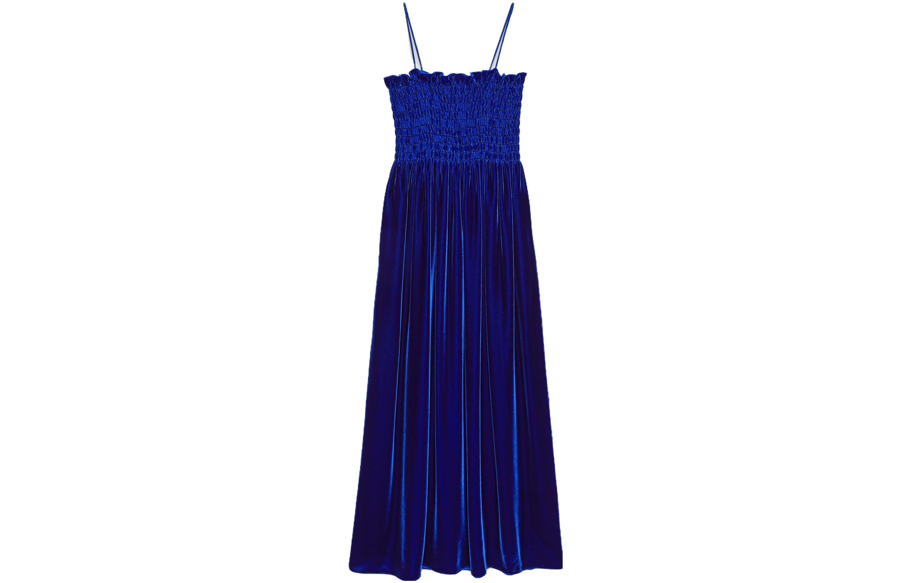 (Women) Gucci SS23 Blue Textured Ruffle Trim Maxi Sleeveless Dress 711648-ZAKXJ-4186