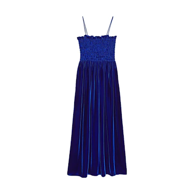 (Women) Gucci SS23 Blue Textured Ruffle Trim Maxi Sleeveless Dress 711648-ZAKXJ-4186