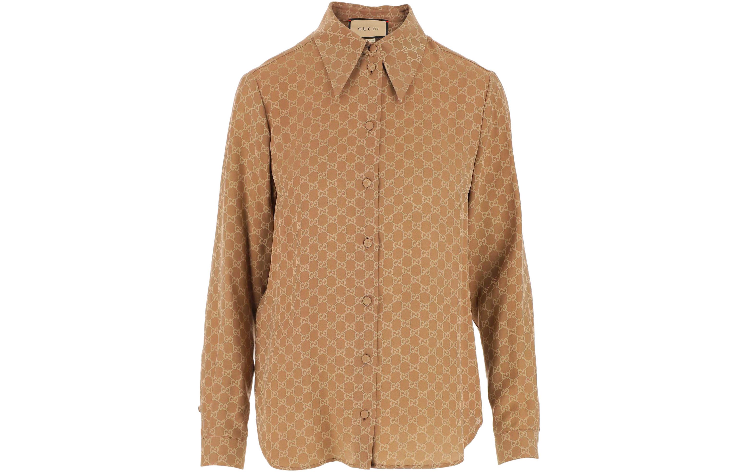 (Women) Gucci SS23 Brown GG Pattern Button-Up Sun Shirt 720539-ZAISQ-9702