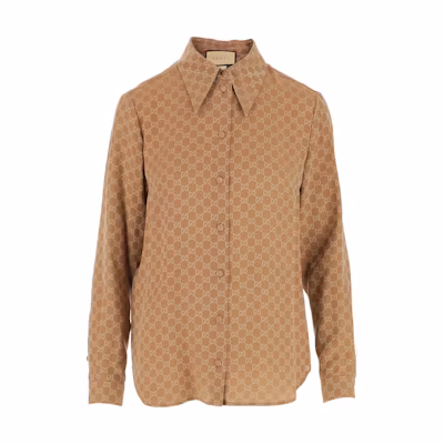 (Women) Gucci SS23 Brown GG Pattern Button-Up Sun Shirt 720539-ZAISQ-9702