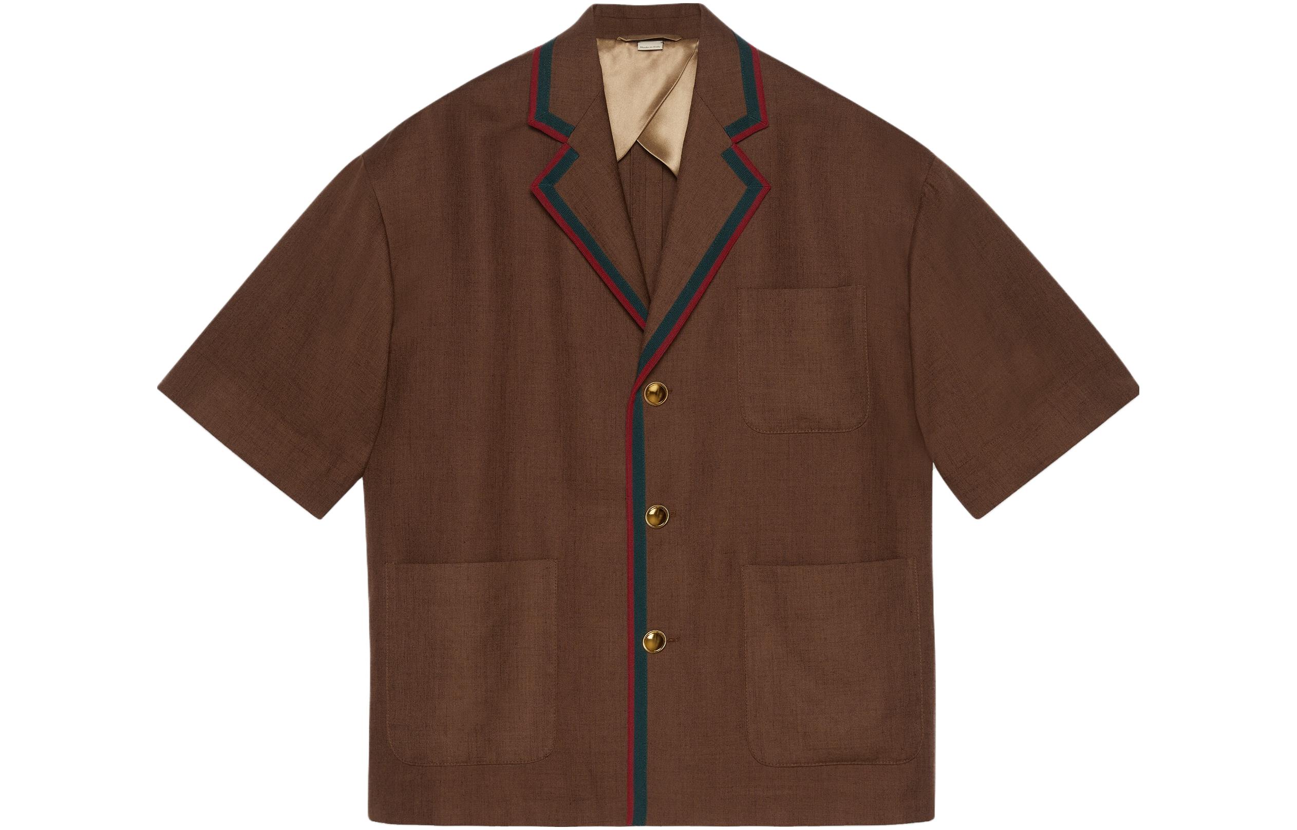 (Women) Gucci SS23 Brown Short Sleeve Striped Collar Jacket 741684-ZAFHJ-2351