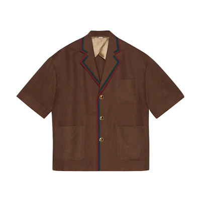 (Women) Gucci SS23 Brown Short Sleeve Striped Collar Jacket 741684-ZAFHJ-2351