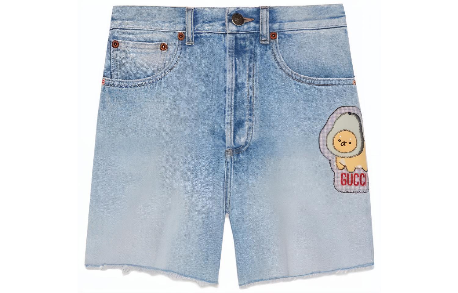 (Women) Gucci SS23 Cartoon Animal Embroidered High-Waist Shorts Light Blue 638061-XDCFB-4452