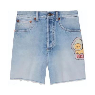 (Women) Gucci SS23 Cartoon Animal Embroidered High-Waist Shorts Light Blue 638061-XDCFB-4452