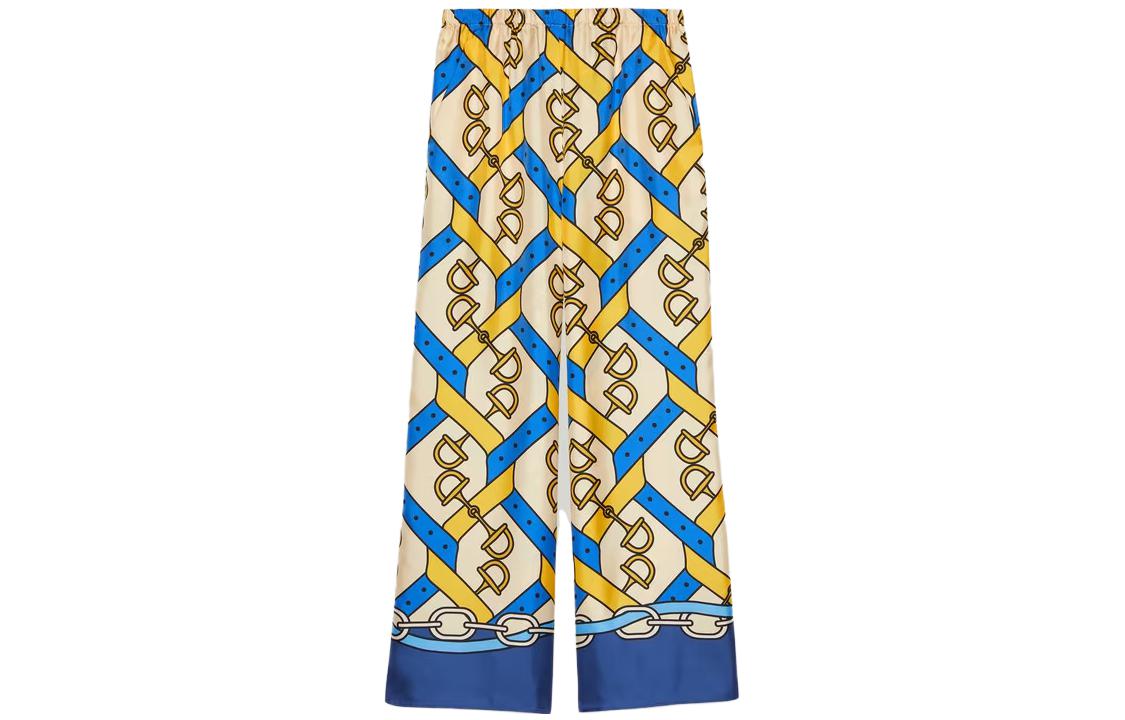 (Women) Gucci SS23 Chain Print Straight-Leg Trousers Multicolor 740595-ZANLA-9399