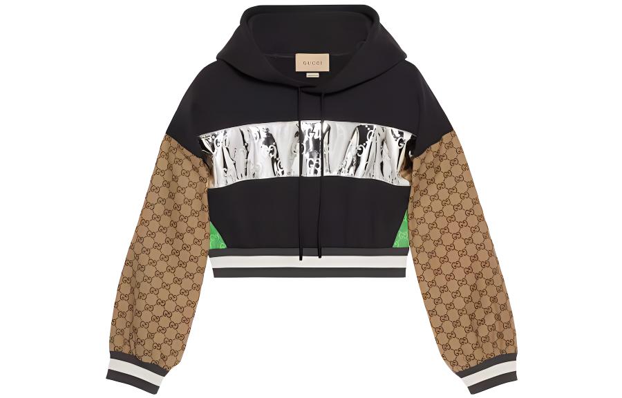 Buy (W) 古驰SS23拼色连帽黑色卫衣 753561-XJFT-81142