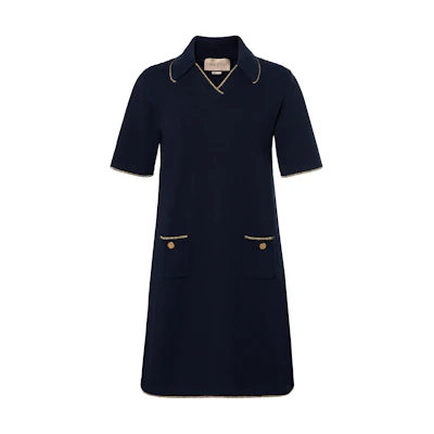 (Women) Gucci SS23 Colorblock Knit Midi Dress Blue 748927-XKCHF-4769