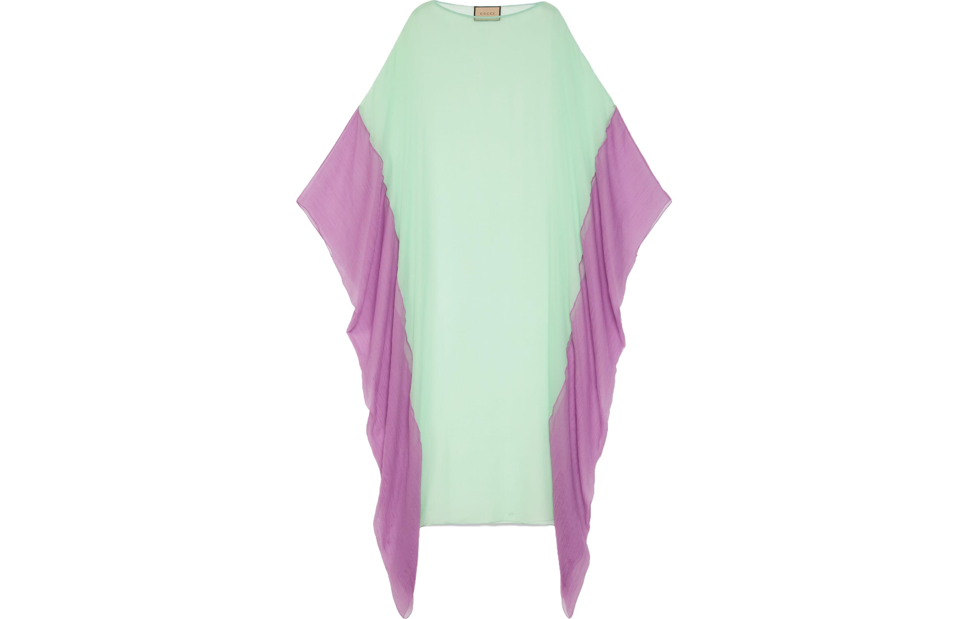 (Women) Gucci SS23 Colorblock Silk Chiffon Long Sleeve Dress Light Green 739558-ZHS78-3286