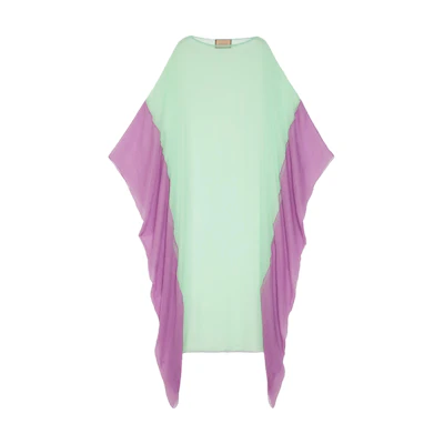 (Women) Gucci SS23 Colorblock Silk Chiffon Long Sleeve Dress Light Green 739558-ZHS78-3286