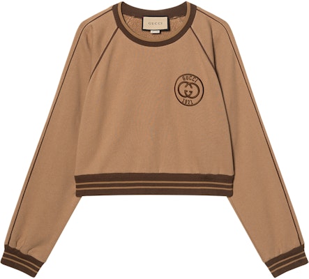 (W) Gucci SS23 Crewneck Crop Sweatshirt Warna Colorblock Trim Dark Beige 756600-XJFV7-2091 Buy (W) Gucci SS23 Crewneck Crop Sweatshirt Warna Colorblock Trim Dark Beige 756600-XJFV7-2091