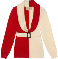 (Women) Gucci SS23 Colorblock Wool Sweater with Belt Off-White/Red 727145-XKCZA-9118 (Women) Gucci SS23 Colorblock Wool Sweater with Belt Off-White/Red 727145-XKCZA-9118