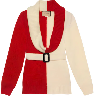 (W) Gucci SS23 Sweater Wol Warna Blok dengan Sabuk Off-White/Merah. 727145-XKCZA-9118 Buy (W) Gucci SS23 Sweater Wol Warna Blok dengan Sabuk Off-White/Merah. 727145-XKCZA-9118