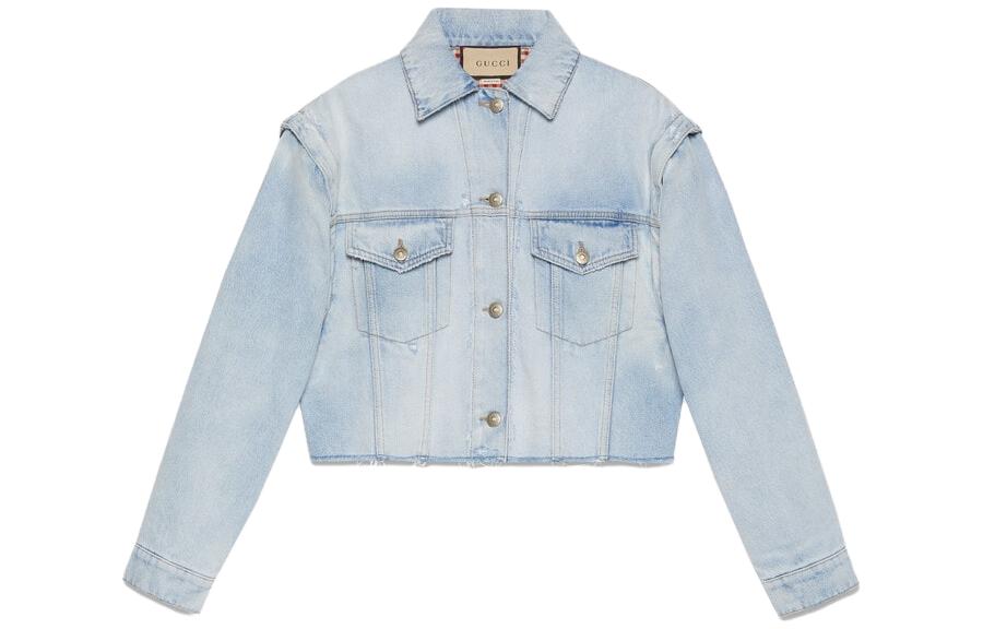 (Women) Gucci SS23 Detachable Sleeve Denim Jacket for Women Blue 737767-XDCFA-4452