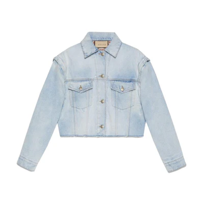 (Women) Gucci SS23 Detachable Sleeve Denim Jacket for Women Blue 737767-XDCFA-4452