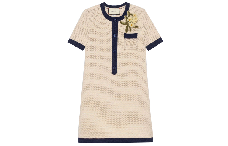 (Women) Gucci SS23 Floral Brooch Colorblock Crewneck Dress 635069-XKBKN-9174
