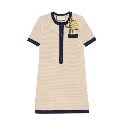(Women) Gucci SS23 Floral Brooch Colorblock Crewneck Dress 635069-XKBKN-9174