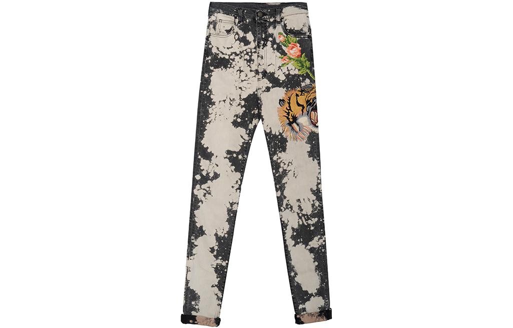 Buy (W) 古驰 SS23 女款花卉虎头印花米色牛仔长裤 456958-XR450-1223