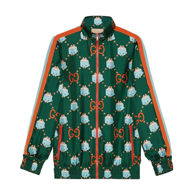(Women) Gucci SS23 Green Animal Print Silk Long Sleeve Dress 735085-XJFBV-3343