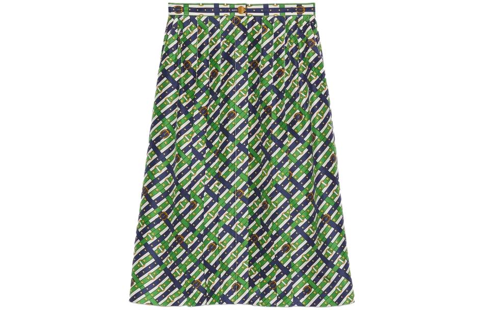 (Women) Gucci SS23 Green Checkered Silk Maxi Dress 738100-ZAMVJ-3616