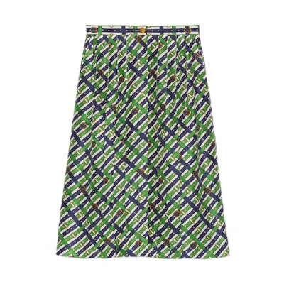 (Women) Gucci SS23 Green Checkered Silk Maxi Dress 738100-ZAMVJ-3616